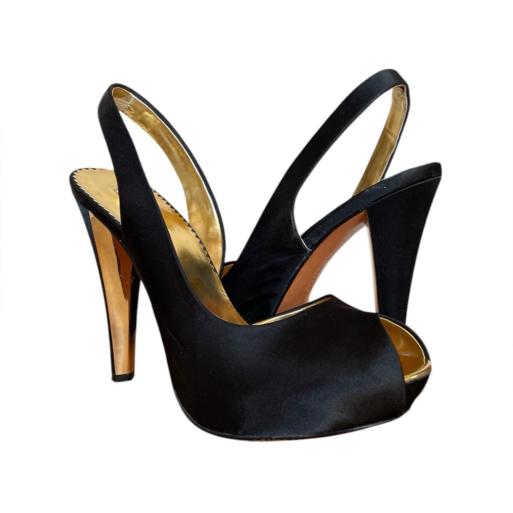 Report Signature Black Satin Sandals
